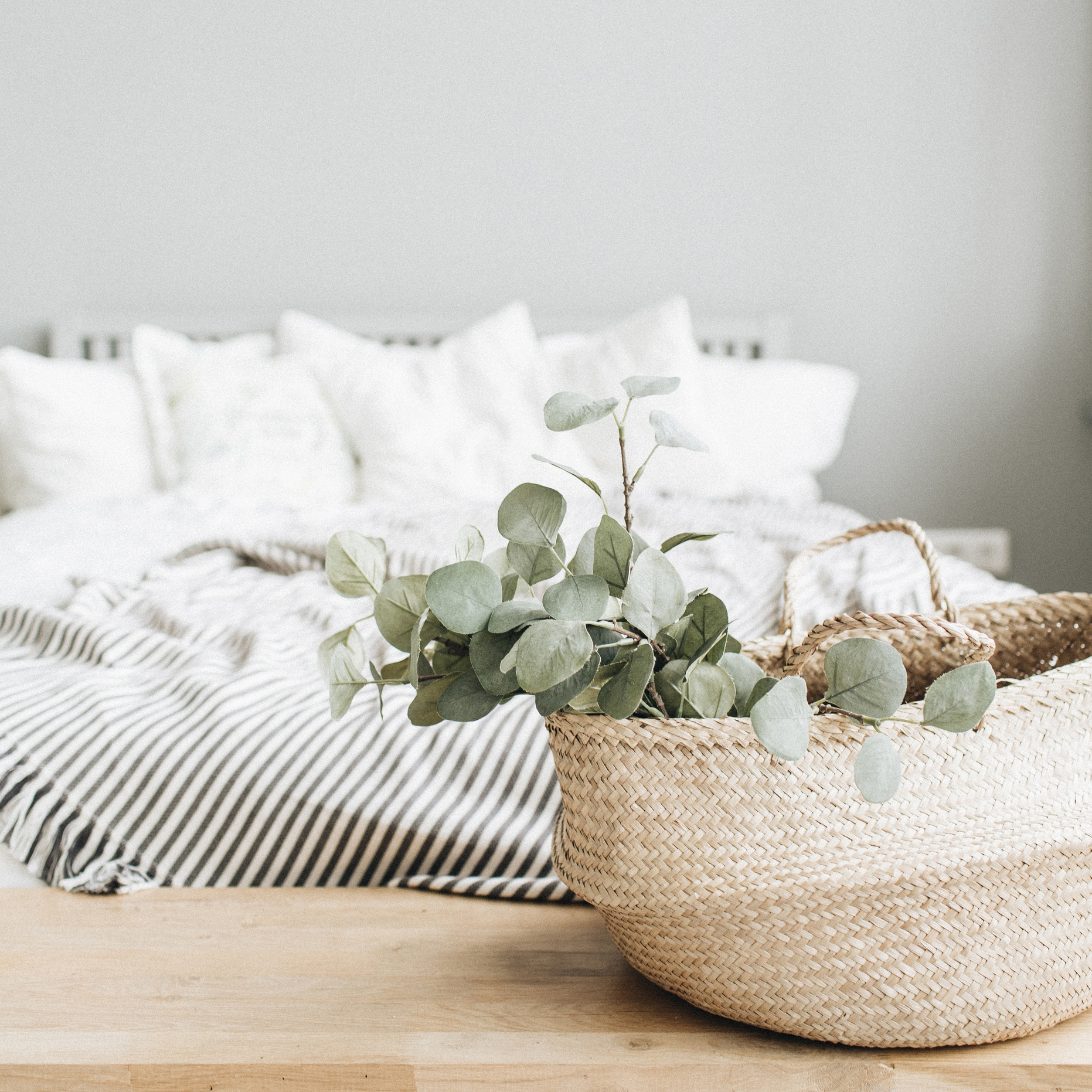  Bed and eucalyptus branch